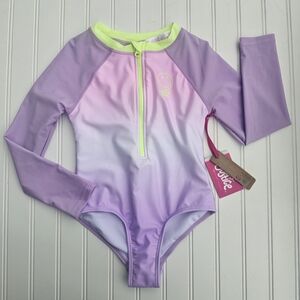 NEW Justice Long Sleeve Rash Guard Purple and Green Kids Swimwear Sz.7/8